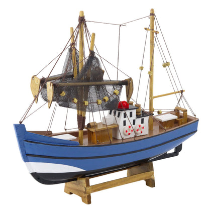 Dřevěný rybářský kuter – dekorační model 30cm | modrý
