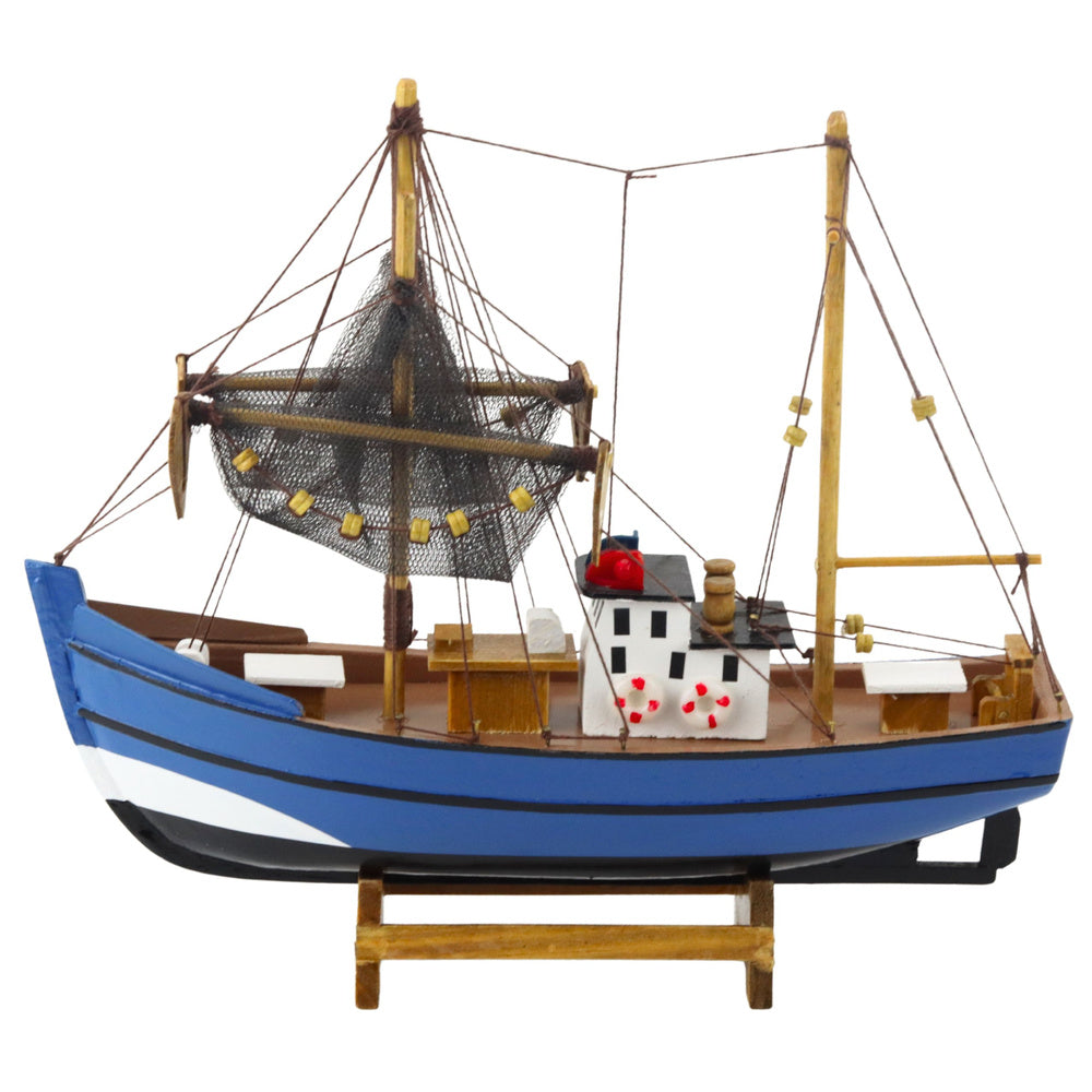 Dřevěný rybářský kuter – dekorační model 30cm | modrý
