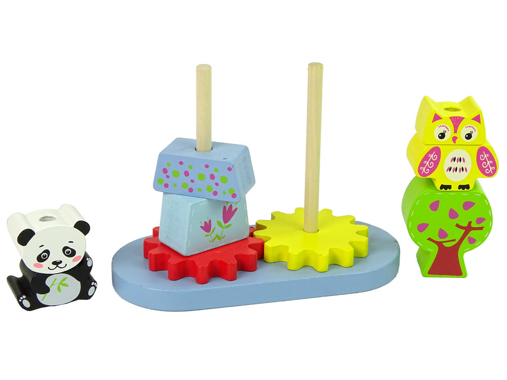 Dřevěný sorter zvířátka sova panda s ozubenými koly