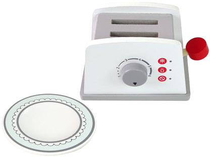 Dřevěný toaster se snídaňovým příslušenstvím – s otočným kolečkem