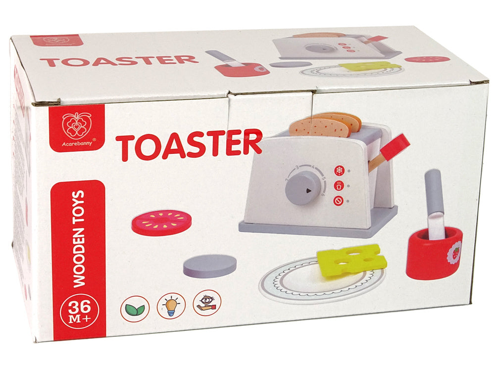 Dřevěný toaster se snídaňovým příslušenstvím – s otočným kolečkem