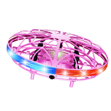 Dron UFO ovládaný rukou s LED světly a ochranou vrtulí růžový