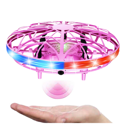 Dron UFO ovládaný rukou s LED světly a ochranou vrtulí růžový