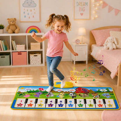 Edukační hudební mata pianino se zvířátky a nástroji 100x36 cm