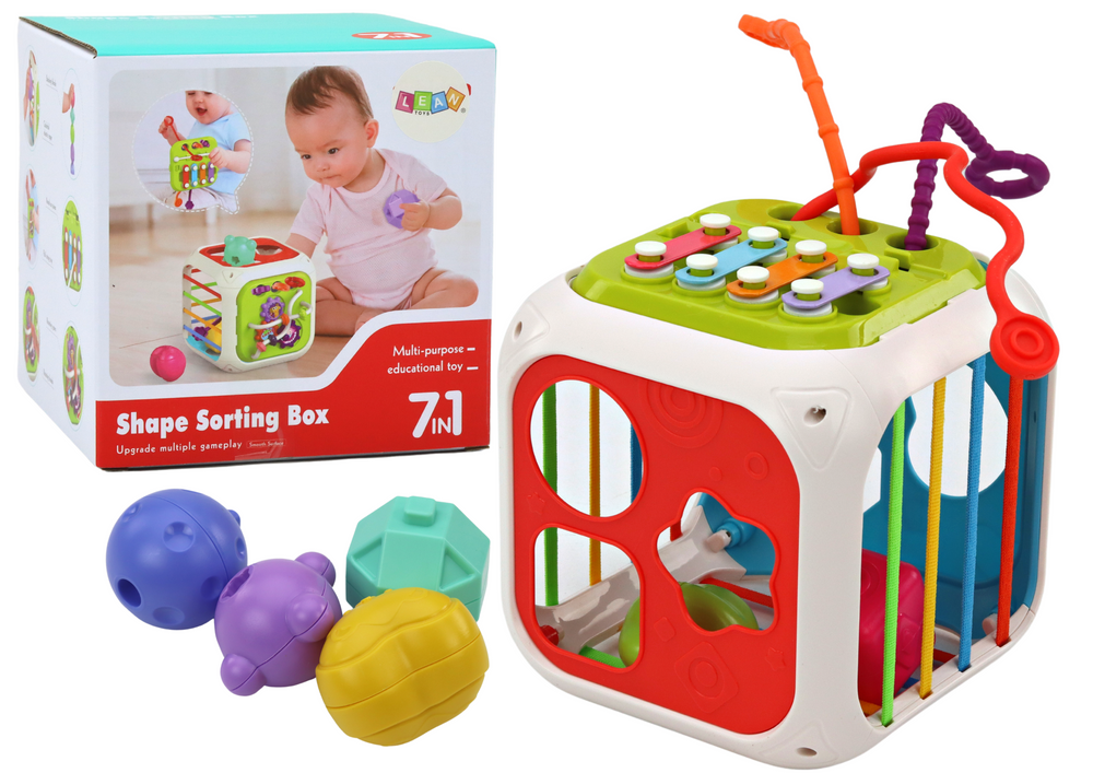 Edukační kostka pro miminka – sorter s klocky 7v1