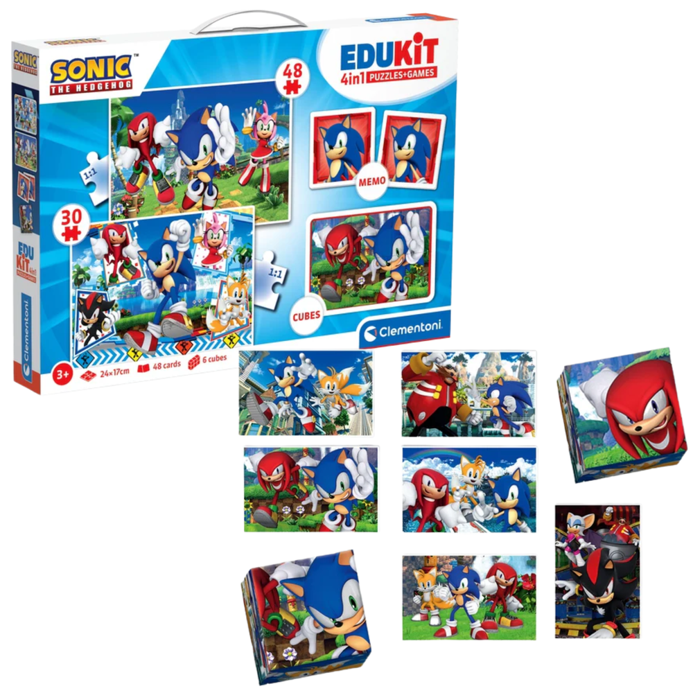 Edukační set Puzzle, Memo & kostky SONIC – Clementoni