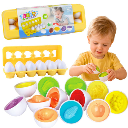 Edukační sorter s barevnými vejci a ovocem – 12 kusů