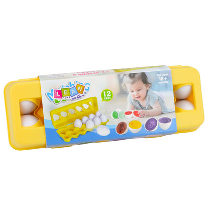 Edukační sorter s barevnými vejci a ovocem – 12 kusů