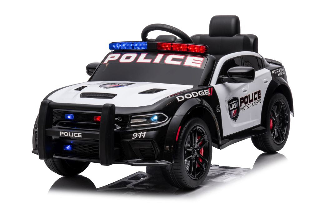 Elektrické auto Dodge Charger policie pro děti – bílo-černé