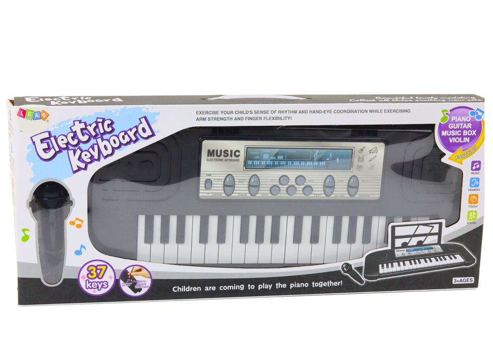 Elektrické piano pro děti s mikrofonem a stojanem 37 kláves – černé