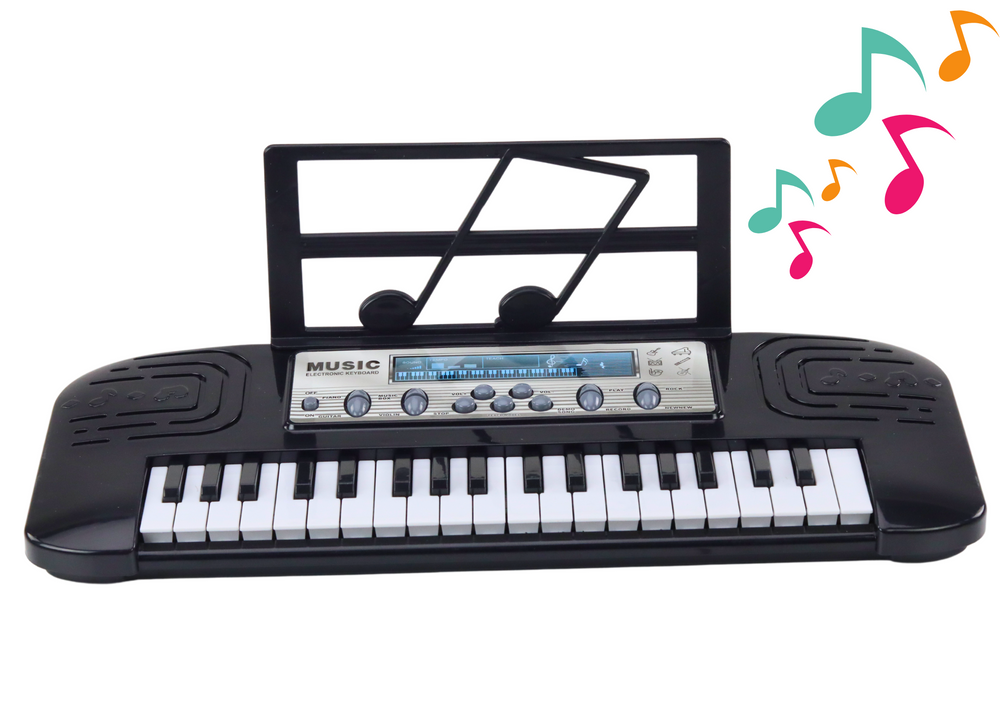 Elektrické piano pro děti s mikrofonem a stojanem 37 kláves – černé
