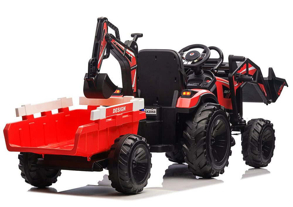 Elektrický bagr na akumulátor s přívěsem SX2068 – červený