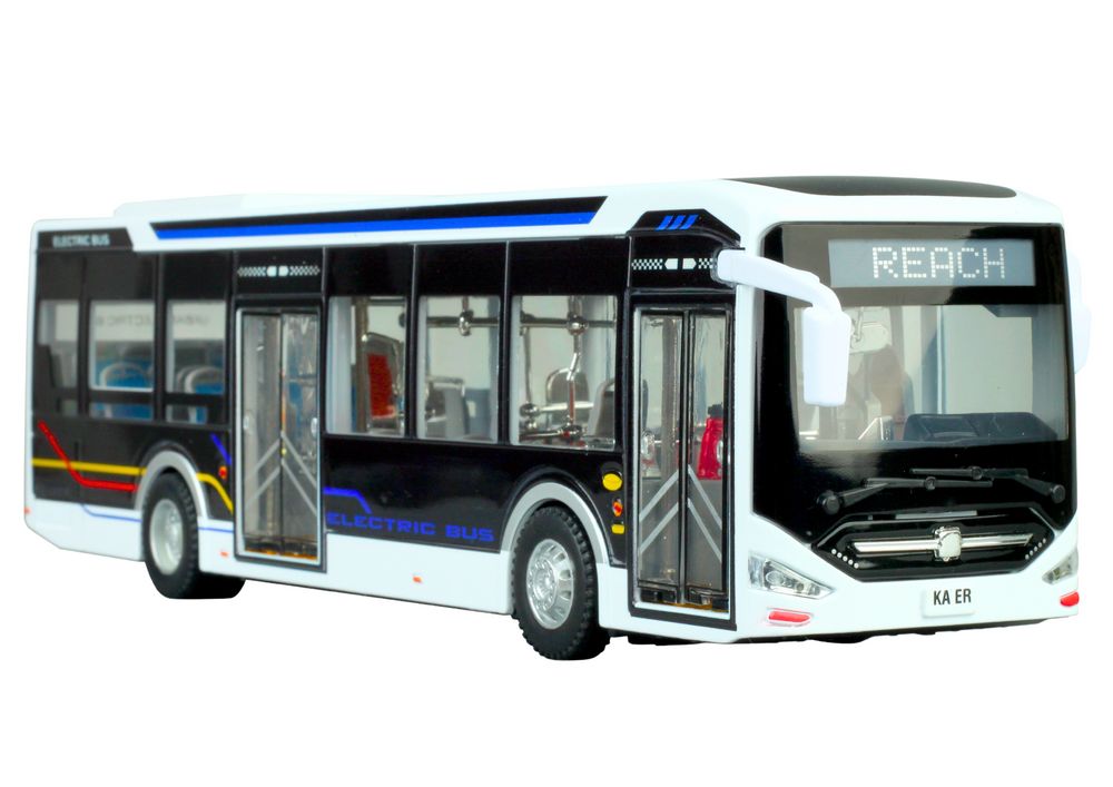 Elektrický městský autobus 1:42 kovový se světly bílý