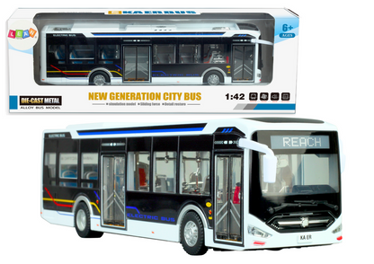 Elektrický městský autobus 1:42 kovový se světly bílý