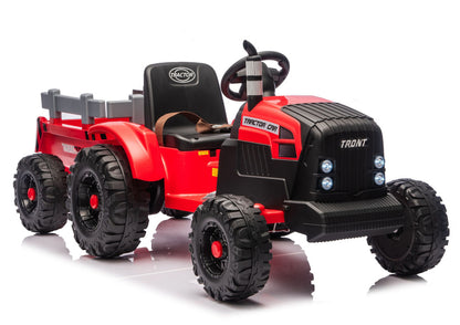 Elektrický traktor s přívěsem a dálkovým ovládáním 24V – červený