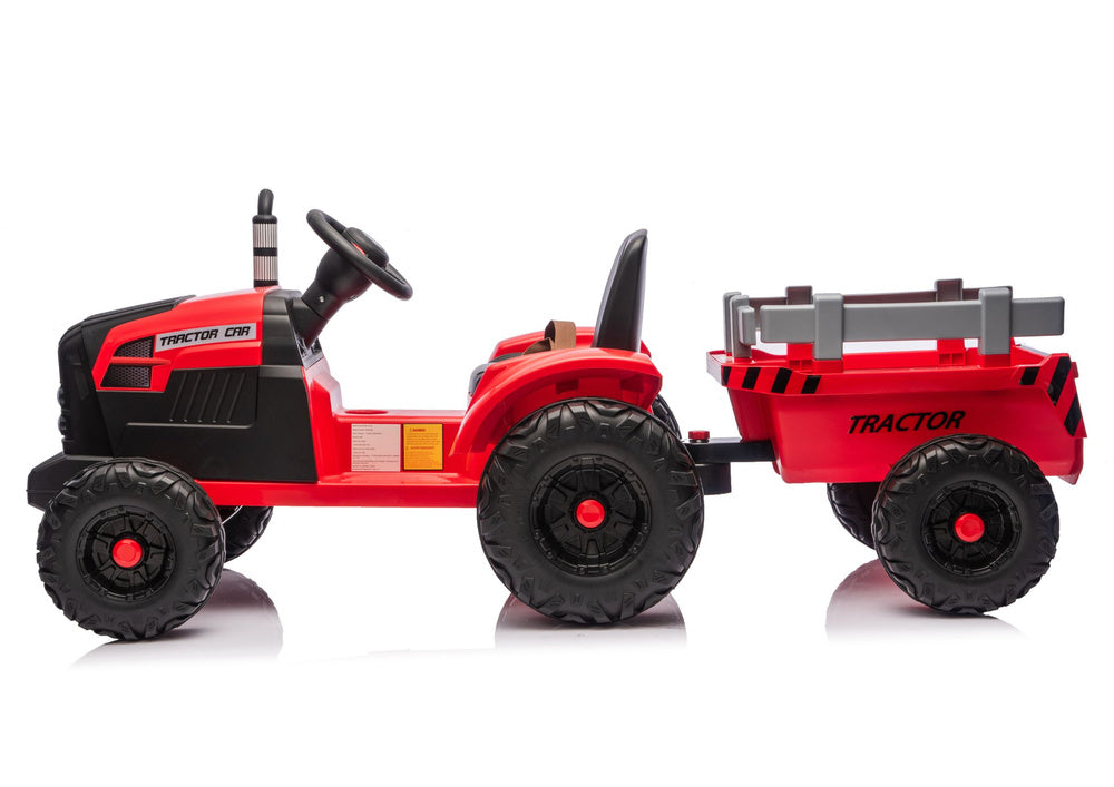Elektrický traktor s přívěsem a dálkovým ovládáním 24V – červený