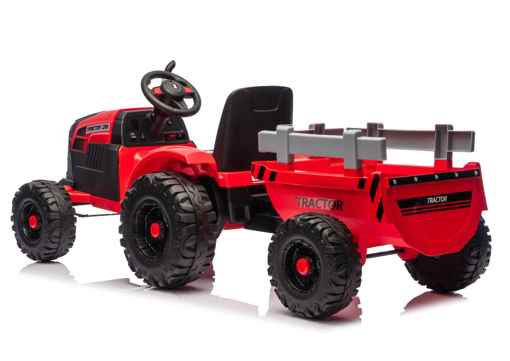 Elektrický traktor s přívěsem a dálkovým ovládáním 24V – červený