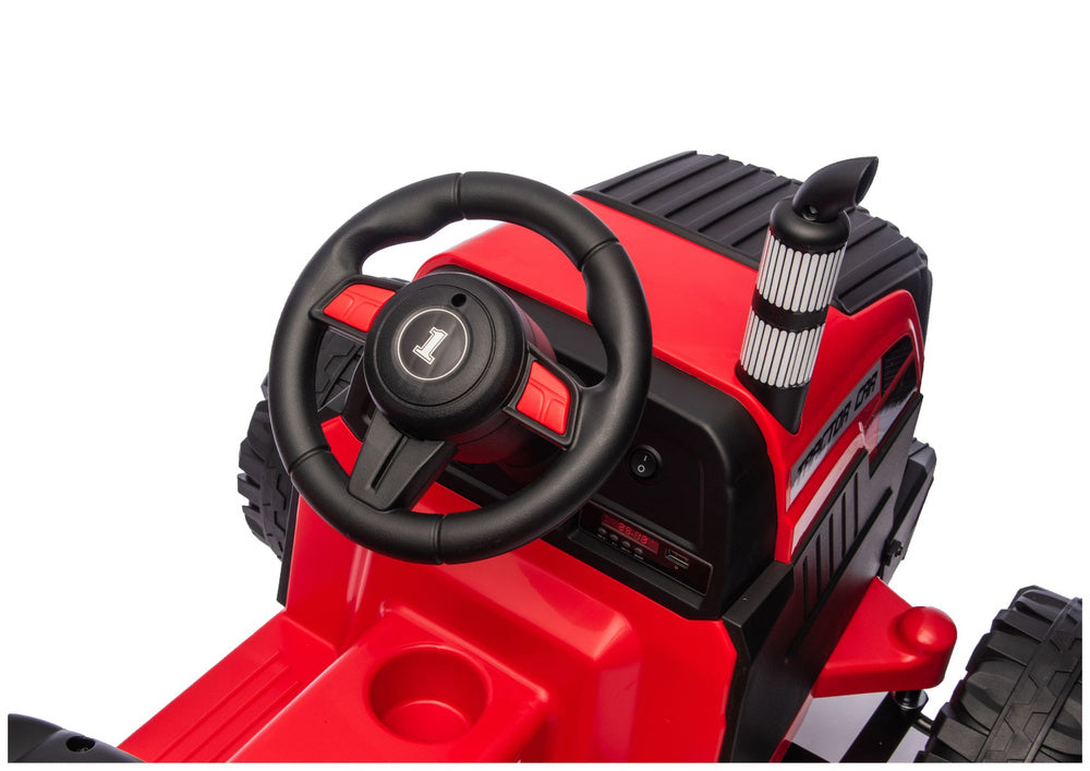 Elektrický traktor s přívěsem a dálkovým ovládáním 24V – červený