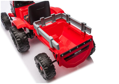 Elektrický traktor s přívěsem a dálkovým ovládáním 24V – červený