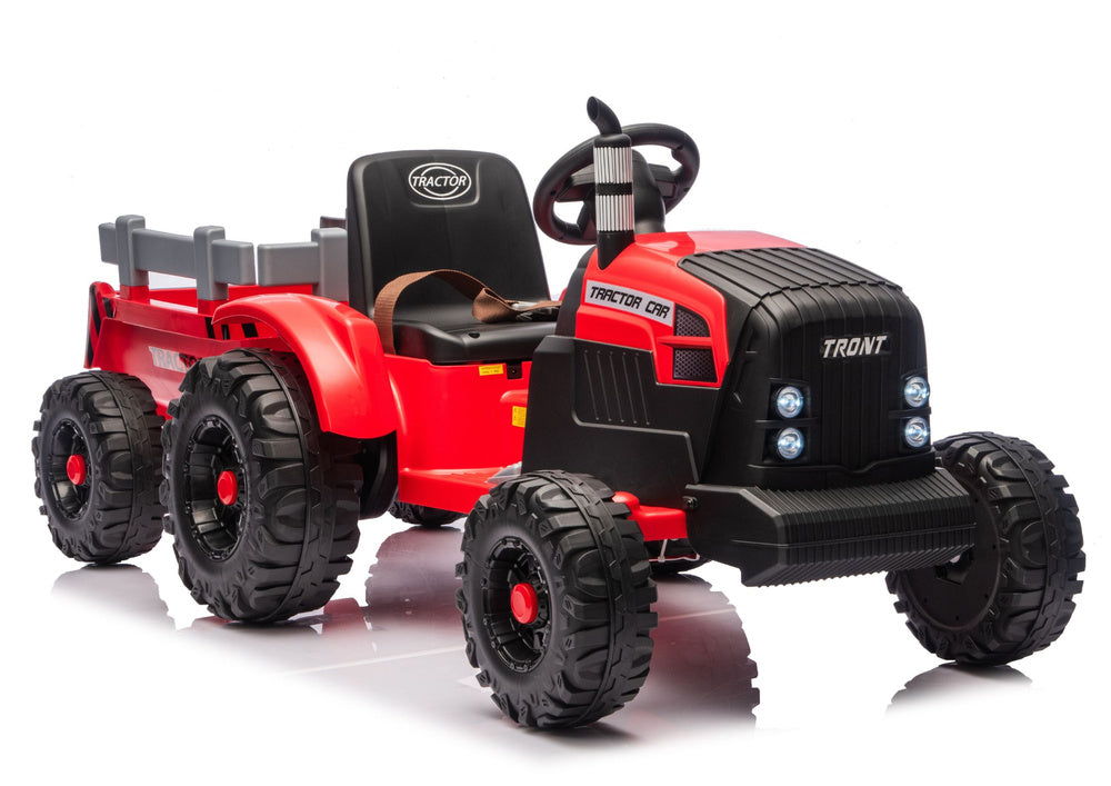 Elektrický traktor s přívěsem a dálkovým ovládáním 24V – červený