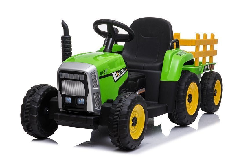 Elektrický traktor s přívěsem a dálkovým ovládáním zelený