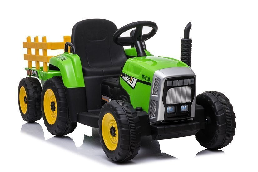 Elektrický traktor s přívěsem a dálkovým ovládáním zelený