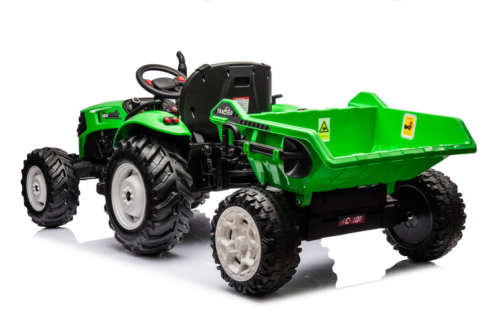 Elektrický traktor s přívěsem HC 306 na akumulátor 24V jasně zelený