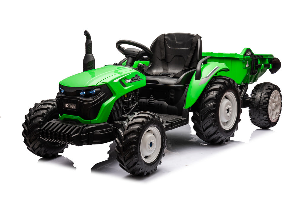 Elektrický traktor s přívěsem HC 306 na akumulátor 24V jasně zelený