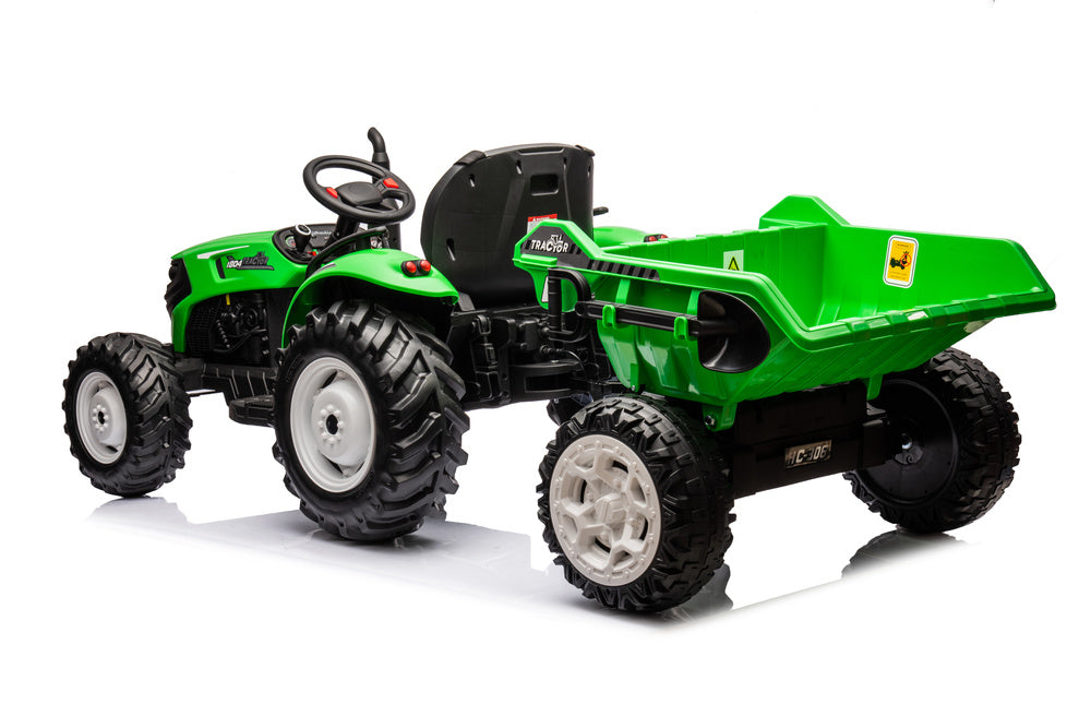 Elektrický traktor s přívěsem HC 306 na akumulátor 24V jasně zelený