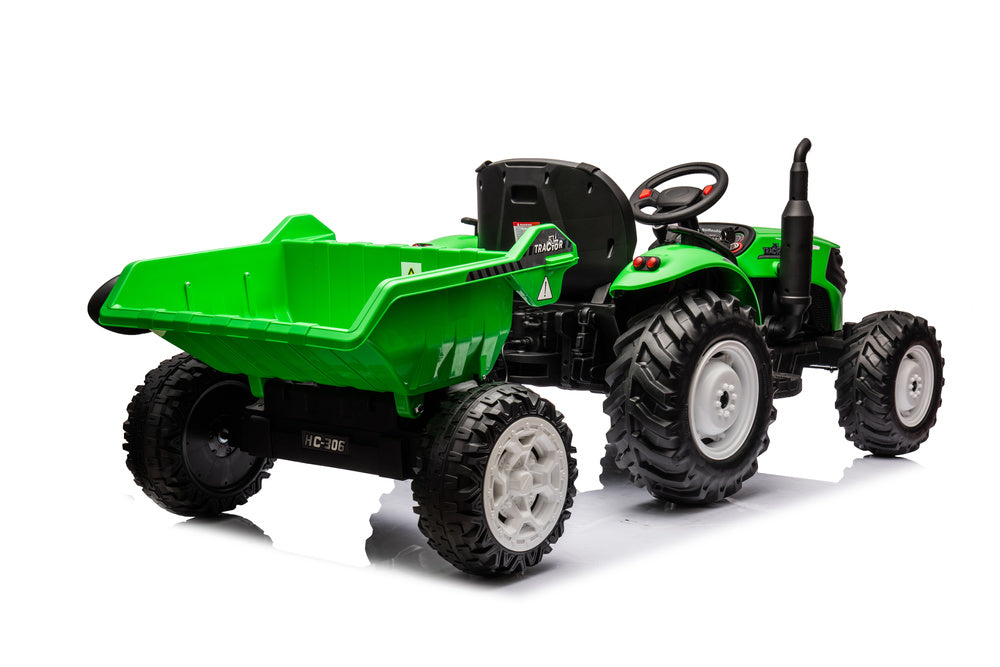 Elektrický traktor s přívěsem HC 306 na akumulátor 24V jasně zelený