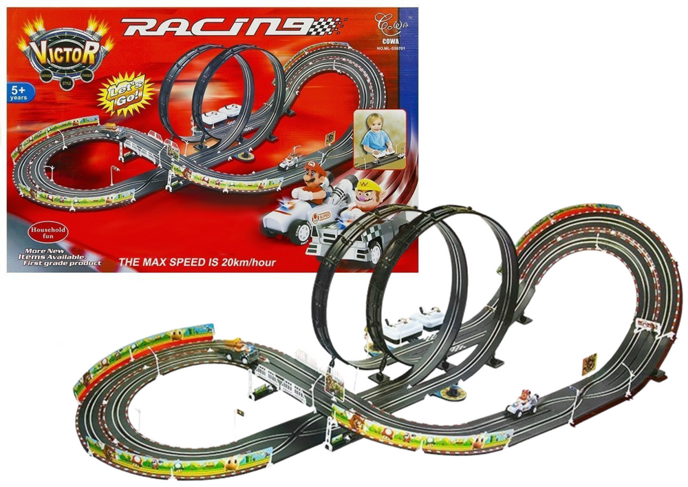 Elektrický závodní okruh 452cm se 2 autíčky Mario RC 20km/h