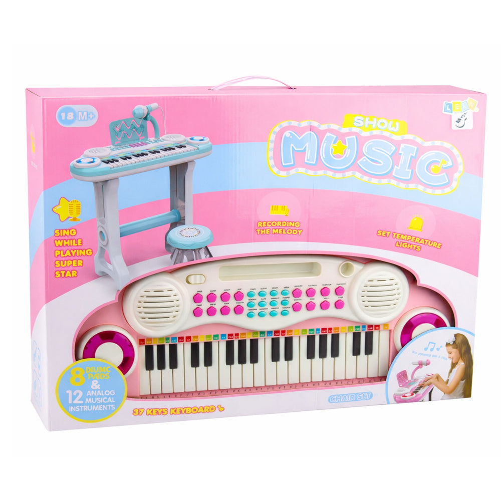 Elektronické piano s klávesami pro děti se stoličkou a mikrofonem – růžové