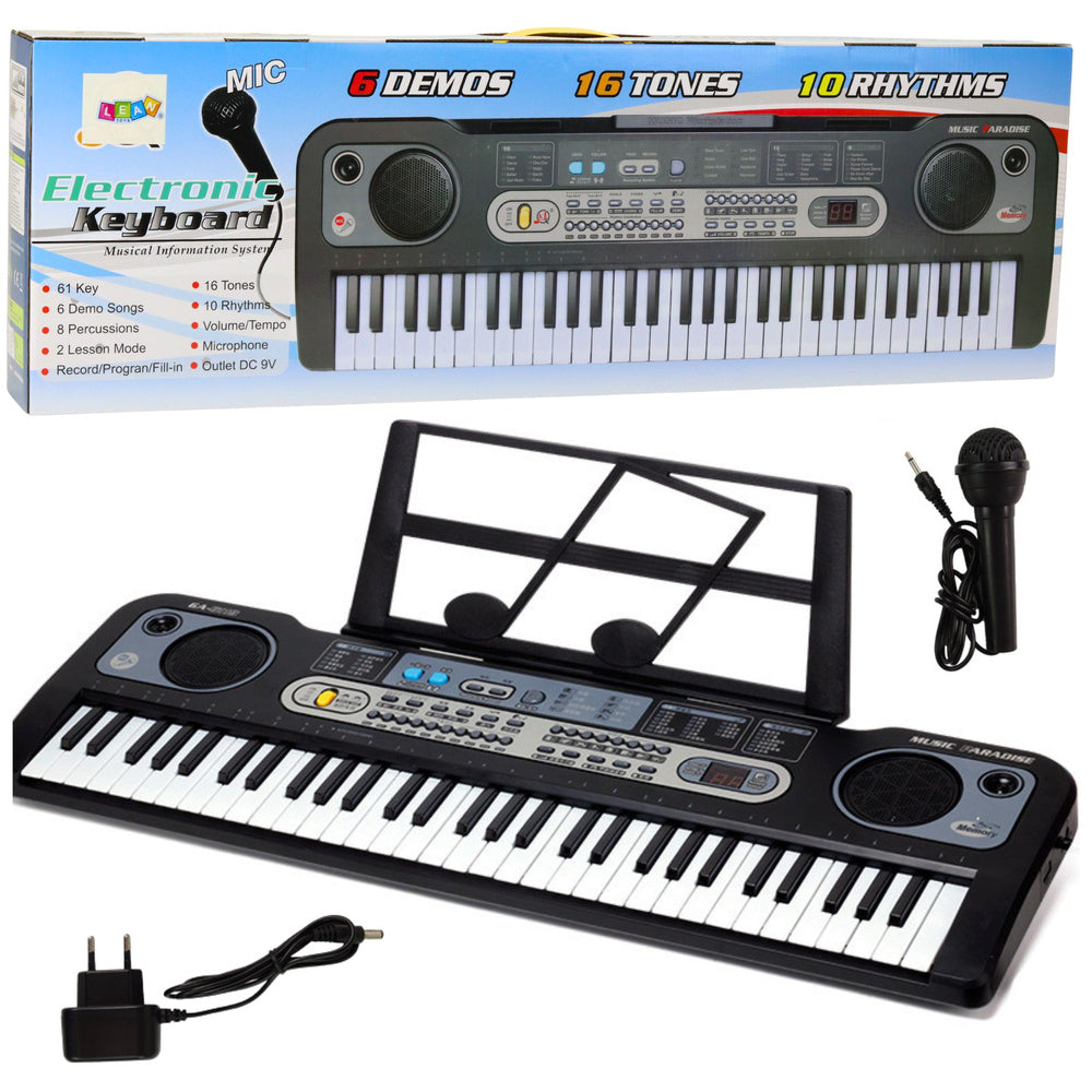 Elektronický keyboard s mikrofonem – se stojanem | černý