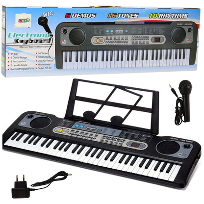 Elektronický keyboard s mikrofonem – se stojanem | černý