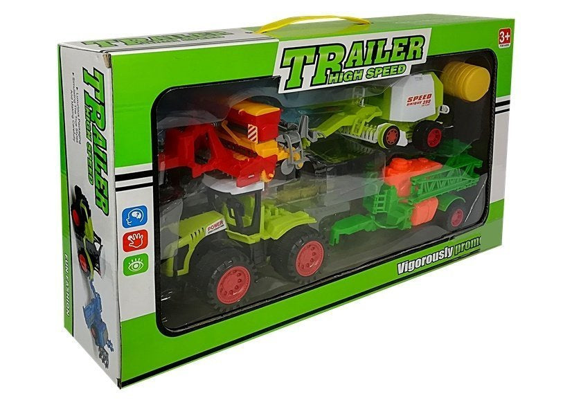 Farmářské autíčka traktor s postřikovačem a lisem zelené