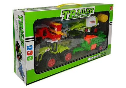 Farmářské autíčka traktor s postřikovačem a lisem zelené