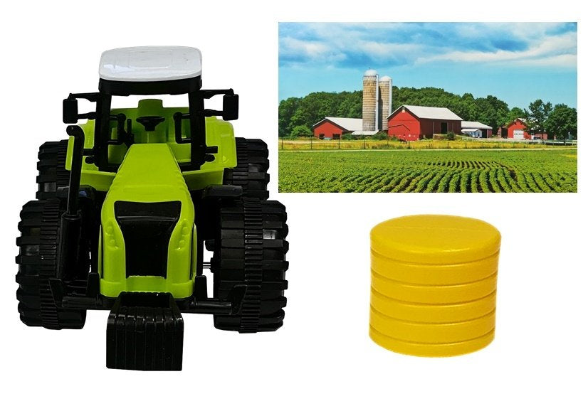 Farmářské autíčka traktor s postřikovačem a lisem zelené