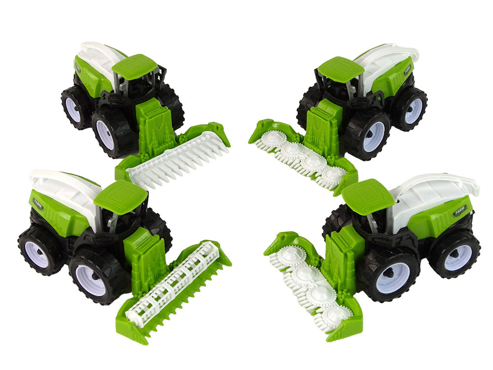 Farmářské traktory se zemědělskými nástroji – 4 kusy zelené