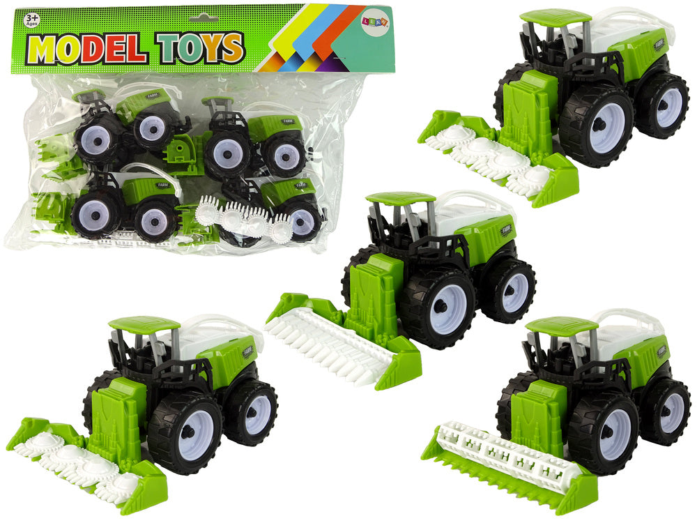 Farmářské traktory se zemědělskými nástroji – 4 kusy zelené