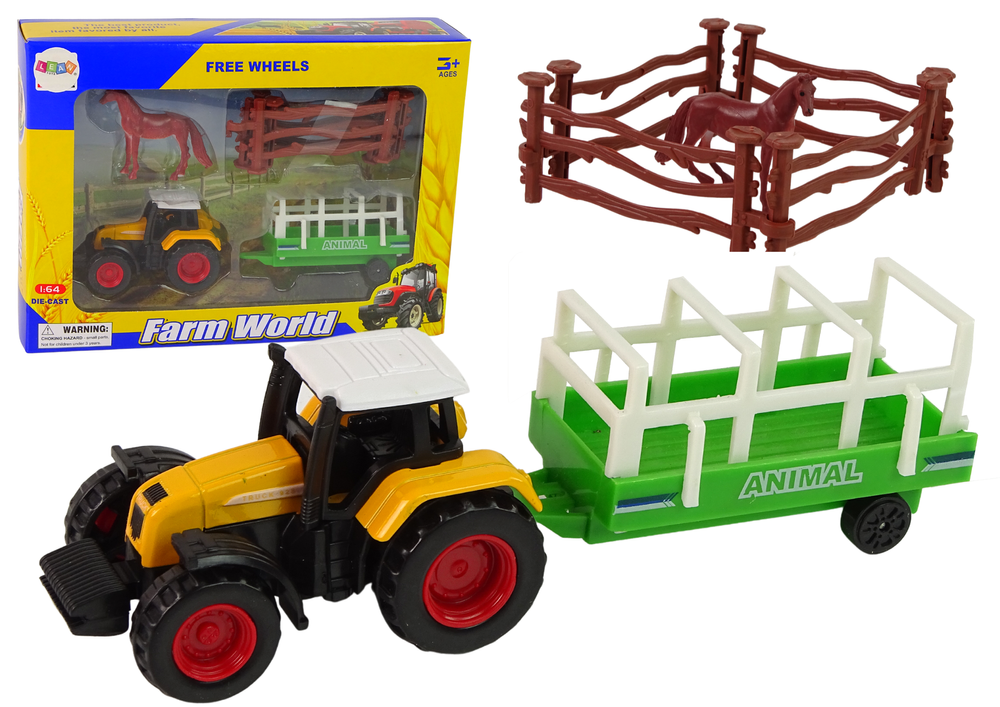 Farmářský set traktor s přívěsem a koněm – hračka 1:64