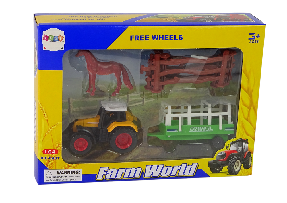 Farmářský set traktor s přívěsem a koněm – hračka 1:64