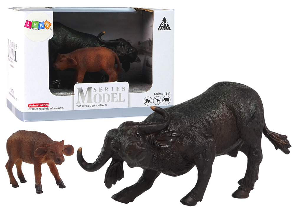 Figurka buvola s mládětem – africká zvířata zoo | černá hnědá