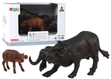Figurka buvola s mládětem – africká zvířata zoo | černá hnědá