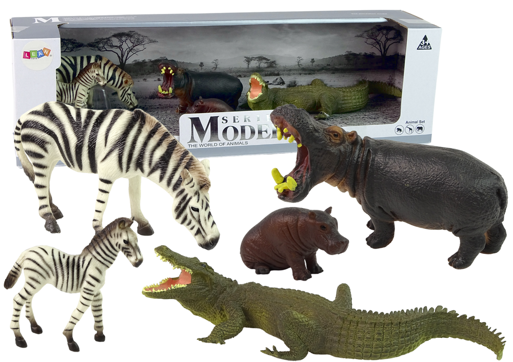 Figurky africká zvířata – hipopotam zebry krokodýl | sada 5 ks