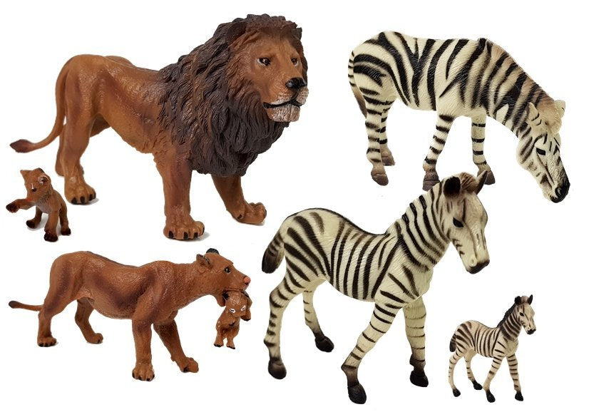 Figurky africká zvířata lvi a zebry – sada 7 kusů