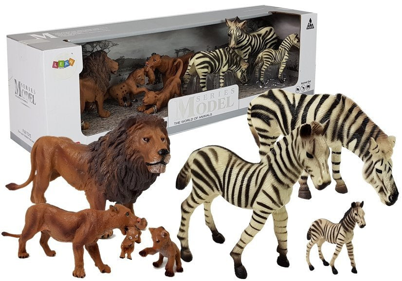 Figurky africká zvířata lvi a zebry – sada 7 kusů
