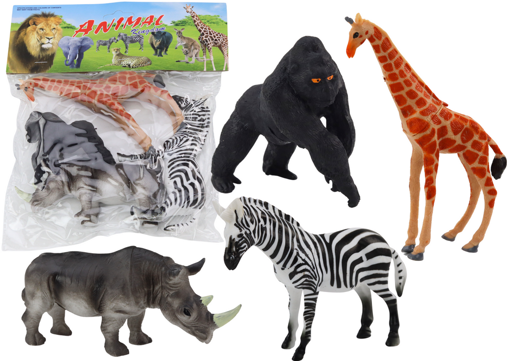 Figurky afrických zvířat 4ks – žirafa gorila zebra nosorožec