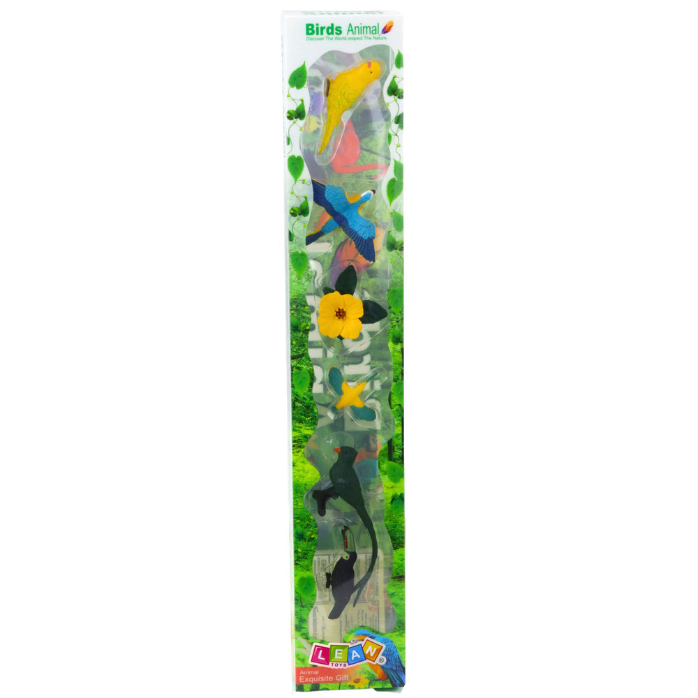 Figurky exotických ptáků s hibiskusem – 6 ks žluté 4 11 cm