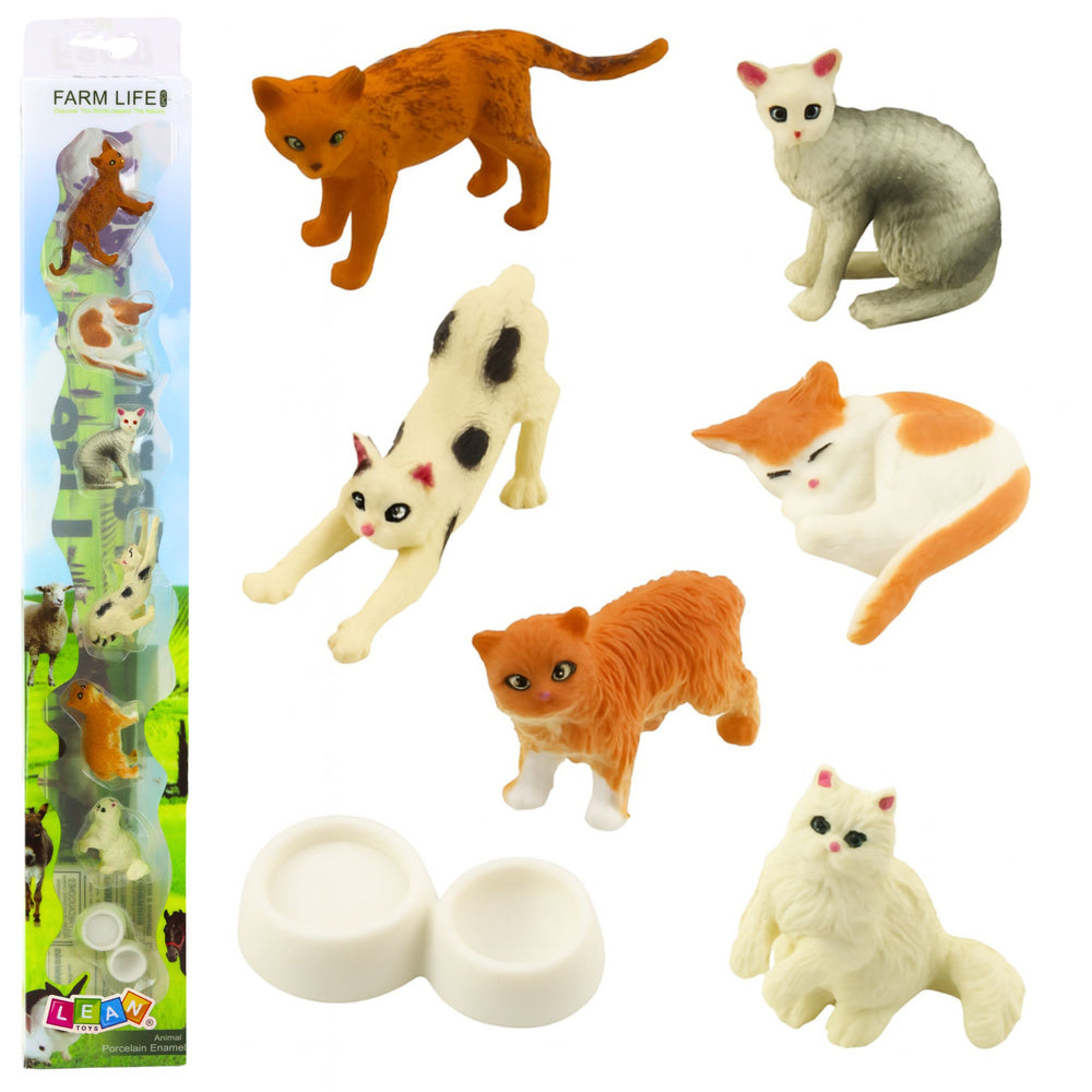 Figurky koček s miskou na krmení – 6 ks 4 6 cm | Farm Life