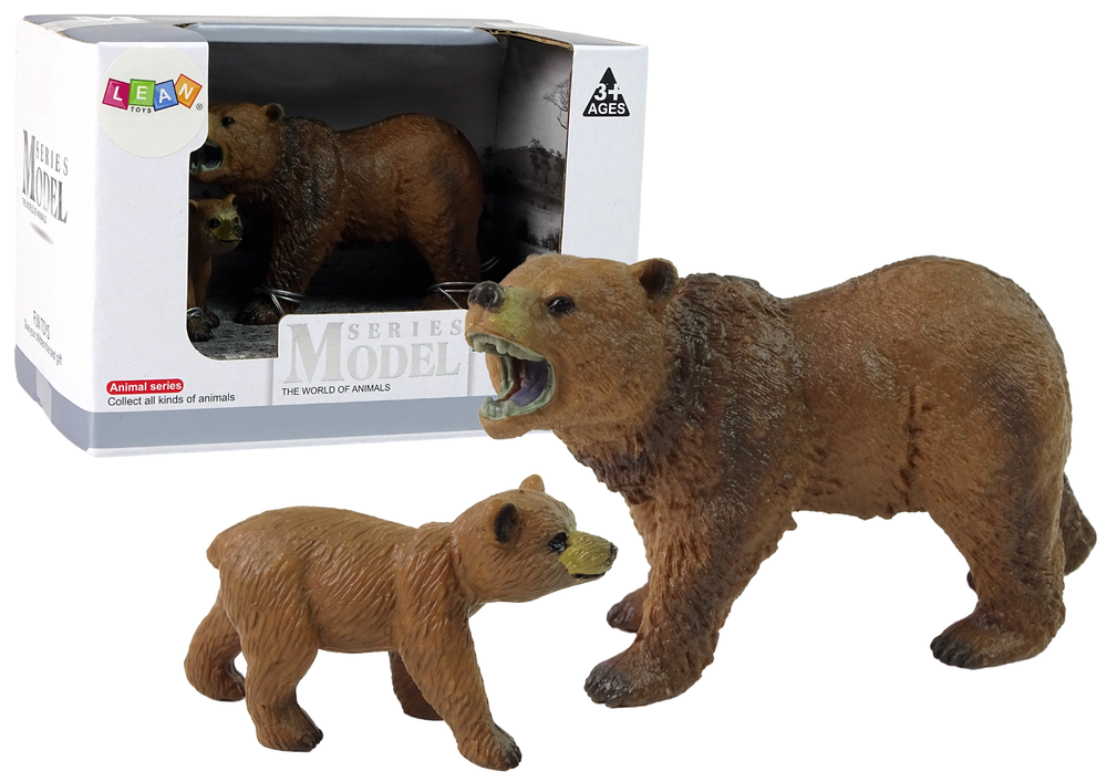 Figurky medvědů grizzly s mládětem – sada 2ks lesní zvířata